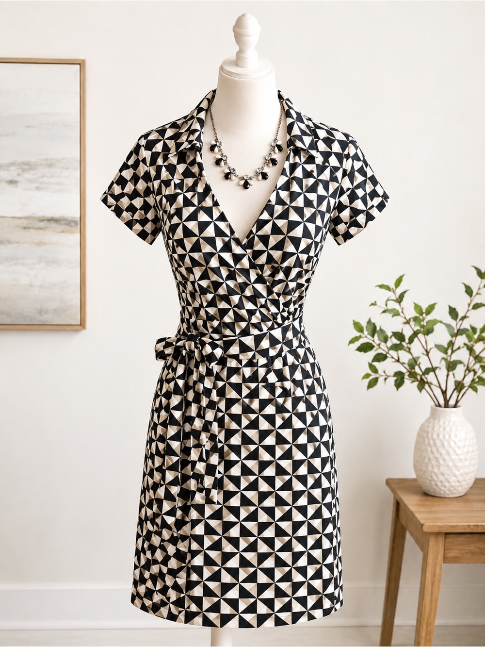 J.McLaughlin Lila Wrap Mini Dress - Black/Ivory/Taupe – Size XS